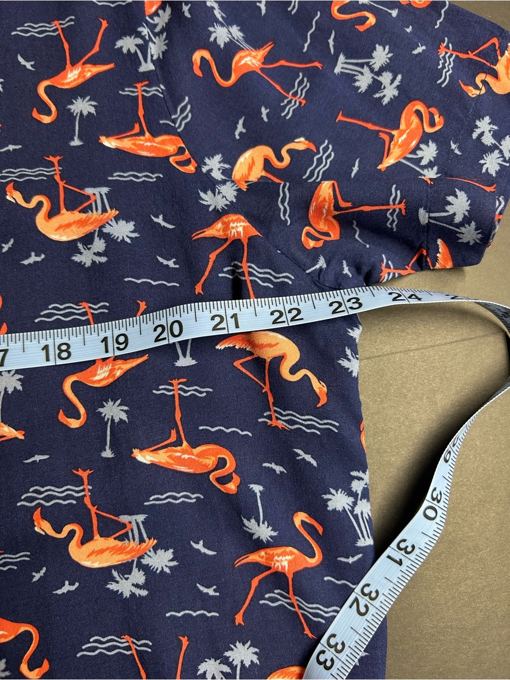 Denim & Flower Navy Button-Down Shirt with Orange Flamingo Print - Picture 6 of 8